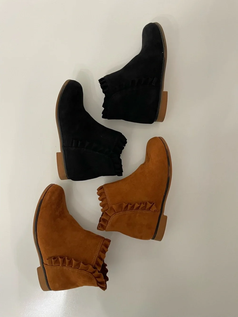 Ruffle Suede-Like Ankle Boots Sienna Brown & Black Girls 11 Cottagecore Coquette